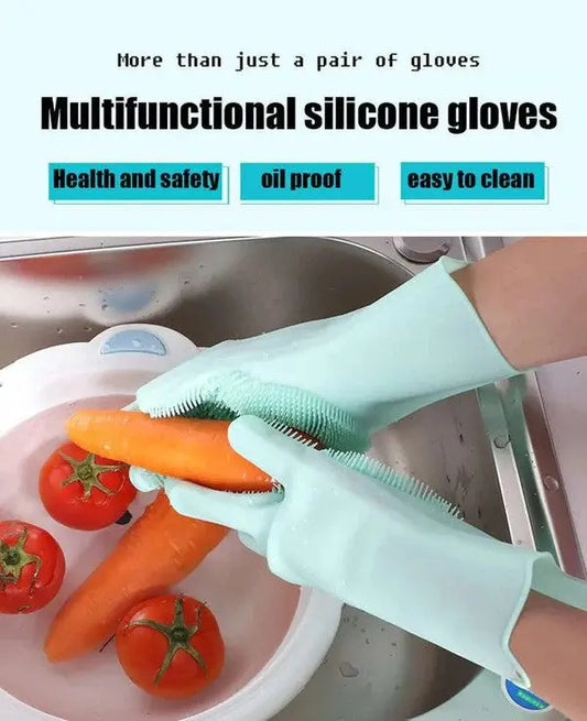 Magic Reusable Silicone Gloves with Wash Scrubber, Heat Resistant, for Cleaning, Household, Dish Washing, Washing the Car IVY MART