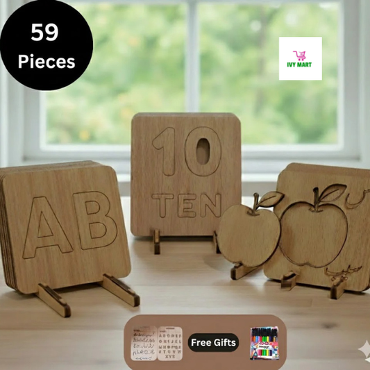 Mega Wooden Stencils Set: Urdu+English+Maths+3 Tracing Boards(59 Pieces)