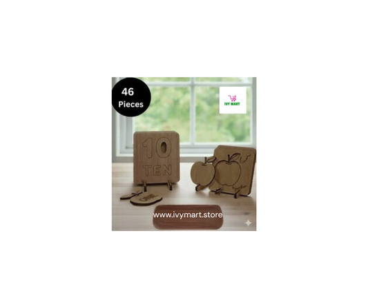 Mega Wooden stencils Set: Urdu With Pictures Complete, Math(1-10)Counting (46 pieces)